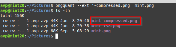 using a custom suffix for compressed images using pngquant