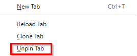 unpinning tabs in Vivaldi