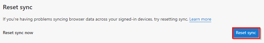 reset sync in microsoft edge 