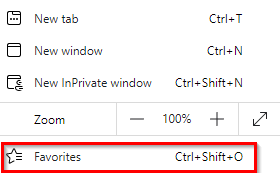 accessing favorites manager in microsoft edge 
