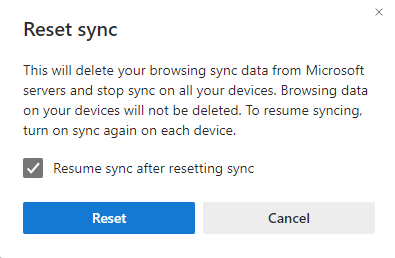 confirm sync reset in microsoft edge 