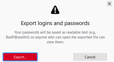 confirming export of saved logins in Firefox Lockwise