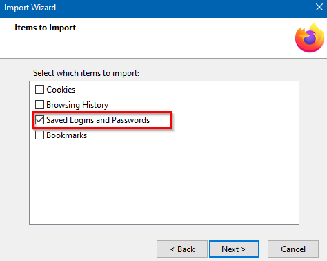 selecting what data to import to Firefox from other browsers
