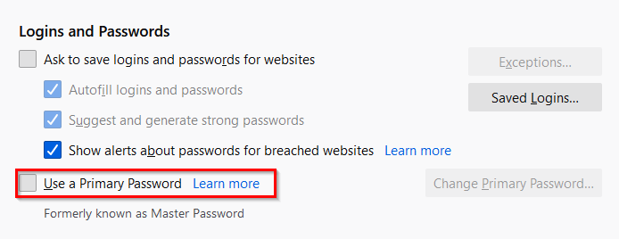 enabling a primary password for Firefox Lockwise