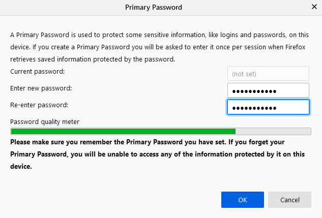 setting a primary password for Firefox Lockwise