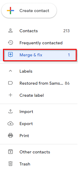 merge and fix options in Google Contacts