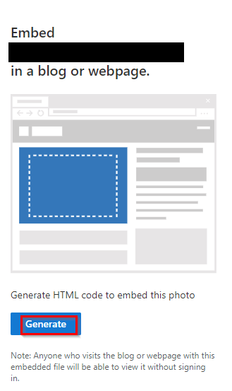generating an embed link for photo from OneDrive