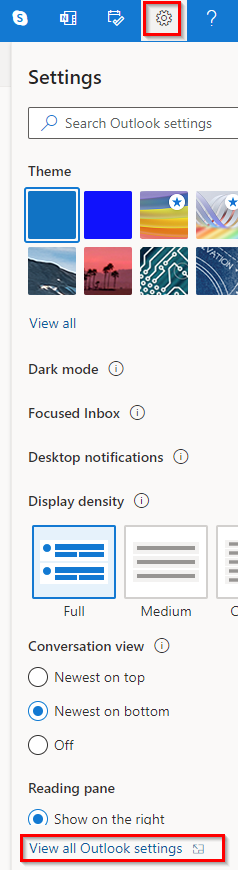 accessing Outlook.com settings