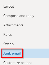 Junk email settings in Outlook.com