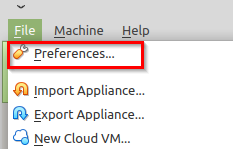 accessing preferences in VirtualBox for Linux