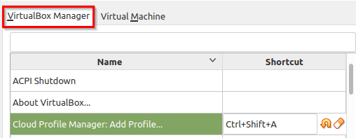 changing default shortcuts for VirtualBox Manager in Linux