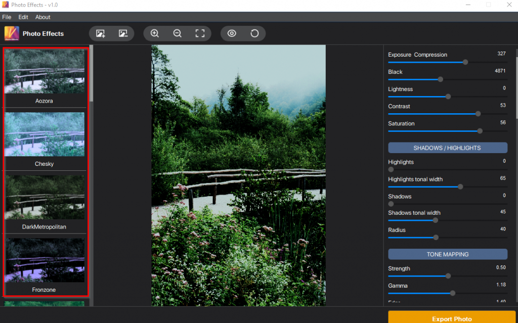 adding preset filters to image in Vertexshare Photo Effects