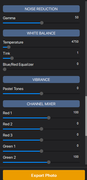 noise reduction, white balance and other effects in Vertexshare Photo Effects