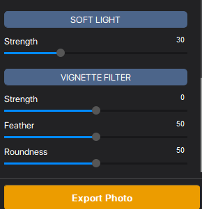 soft light, vignette filter and other effects in Vertexshare Photo Effects