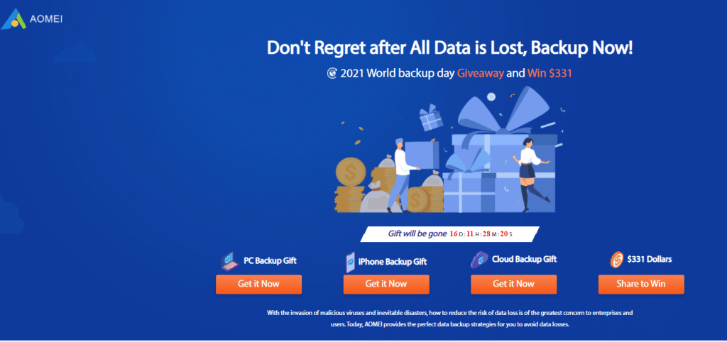 AOMEI giveaway page for World Backup Day