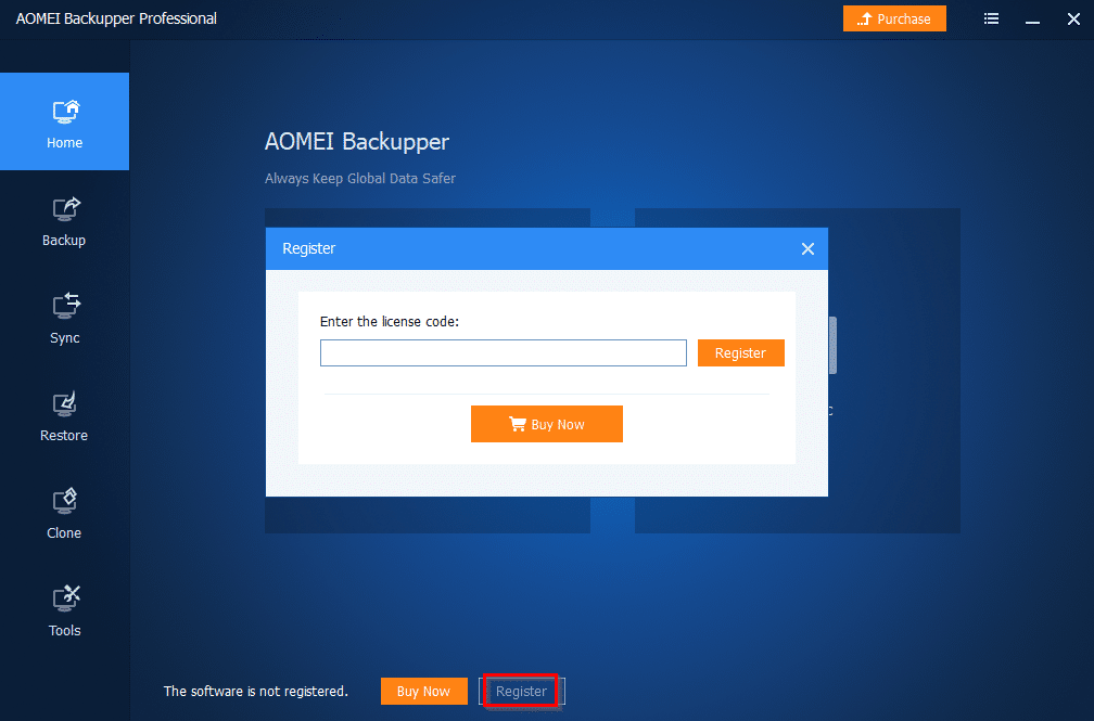 Registering AOMEI Backupper Pro giveaway license