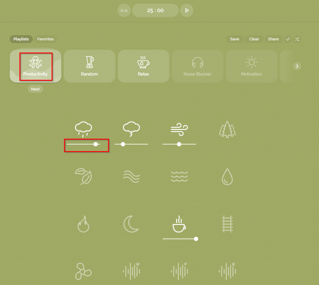 choosing a playlist in Noisli