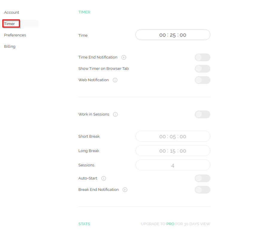 Timer preferences in Noisli