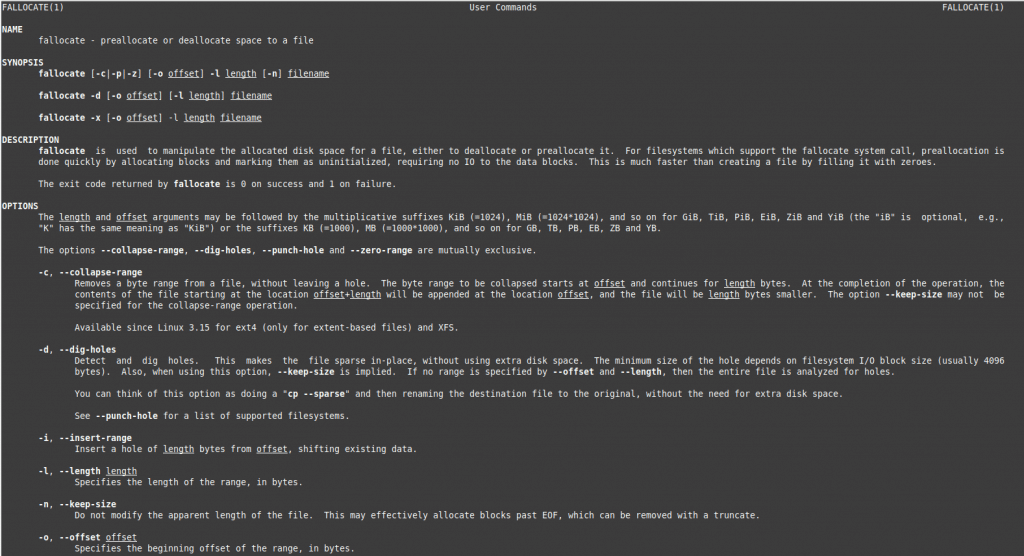 man page for fallocate