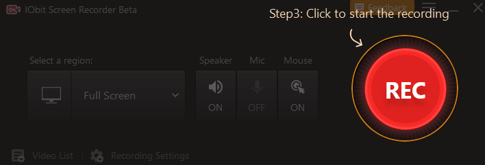 button to start recording using IObit Screen Recorder