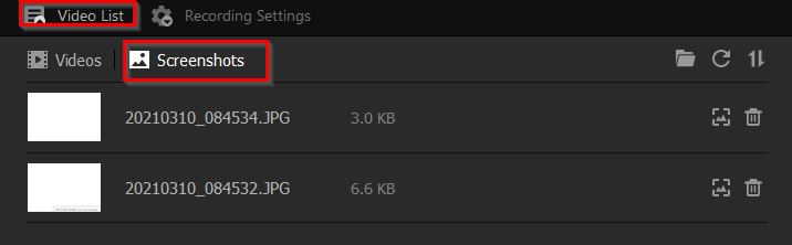 a list of captured screenshots through IObit Screen Recorder