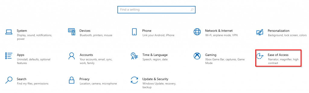 accessing windows 10 settings