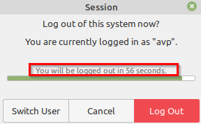 countdown timer on logging off from Linux Mint 20.1 PC