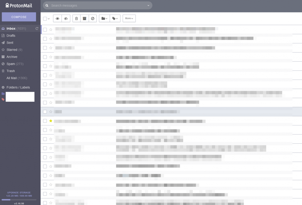 Row inbox layout in ProtonMail 