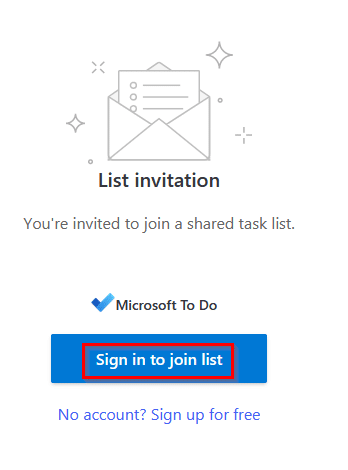 Sign-in to Microsoft account to access shared lists