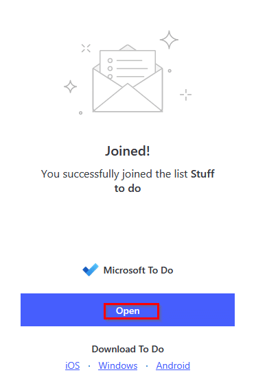 successfully joined shared lists in Microsoft To-Do app