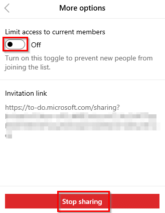 limiting access to shared lists or stop sharing them in Microsoft To-Do app