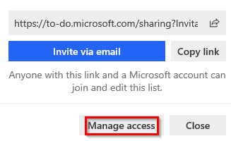 managing access settings for shared lists in Microsoft To-Do app