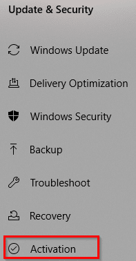 activation settings in Windows 10