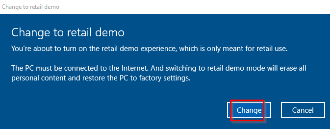 retail demo setup wizard in Windows 10