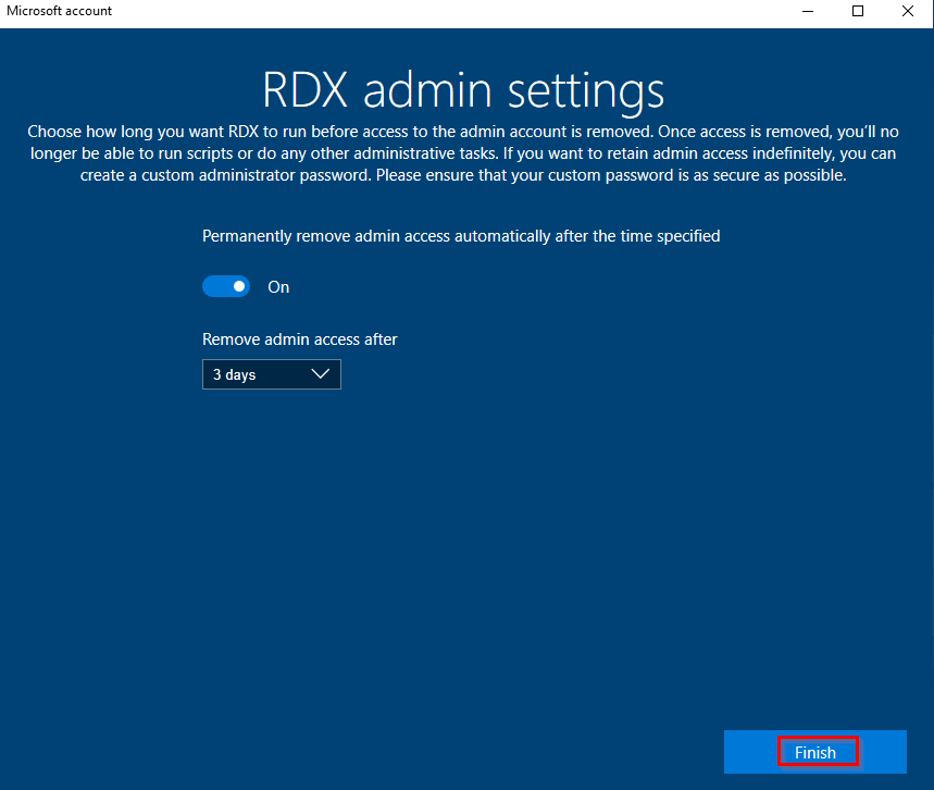 configuring RDX admin settings in Windows 10