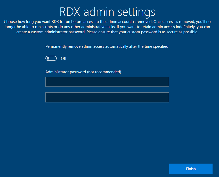 enabling admin access in RDX settings for Windows 10