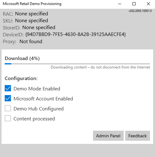 Microsoft Retail Demo Provisioning app being downloaded in Windows 10 retail demo mode