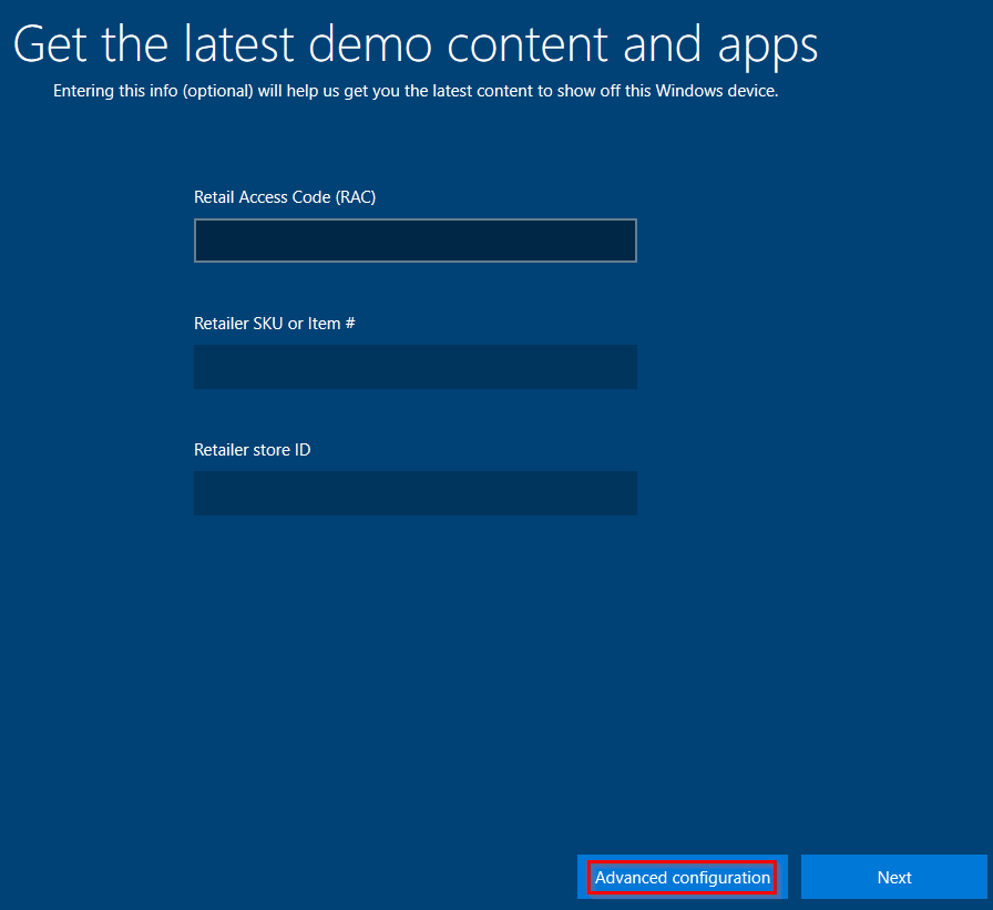 reset PC from the Windows 10 retail demo mode back to factory settings