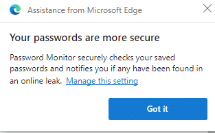 Password Monitor feature enabled in Edge 