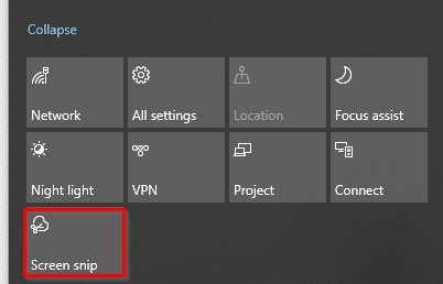 Snip & Sketch in Windows 10 Action Center