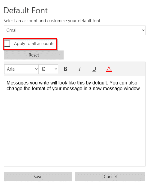 applying the same font settings to all accounts in the Windows 10 Mail app