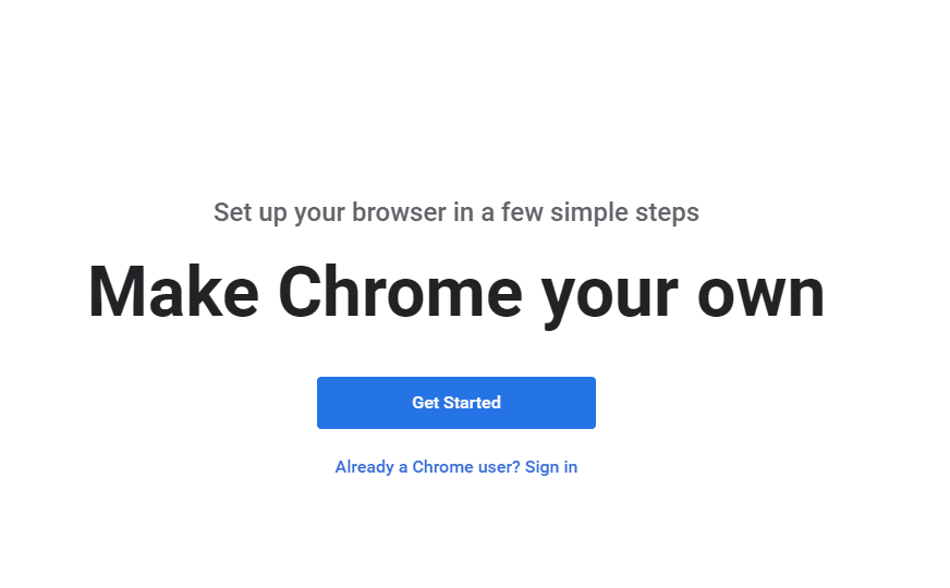 Chrome Welcome page after adding the profile