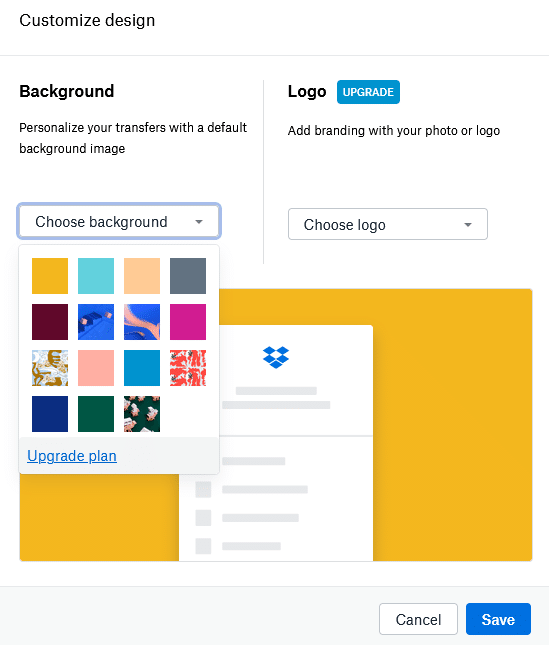 background and logo settings for Dropbox Transfer