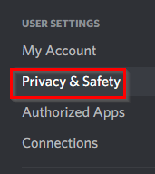 Privacy & Safety settings in Discord