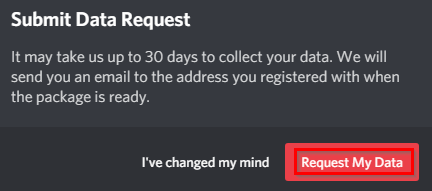 confirming data request submission in Discord