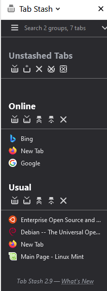 dark theme in Tab Stash