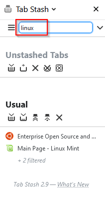 searching for stashed tabs and groups in Tab Stash