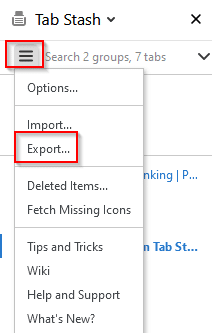 exporting stashed tabs and groups from Tab Stash