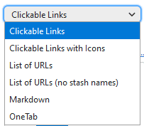 choosing everything to export through clickable links in Tab Stash