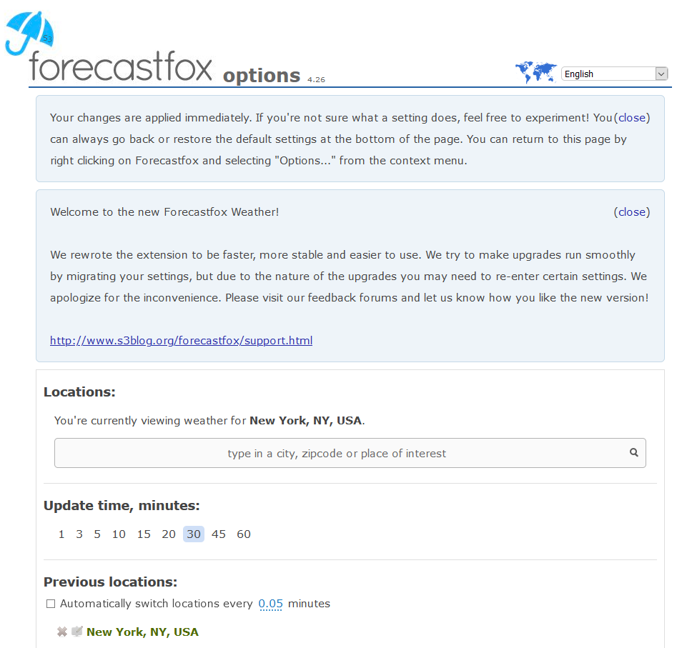 Forecastfox options page